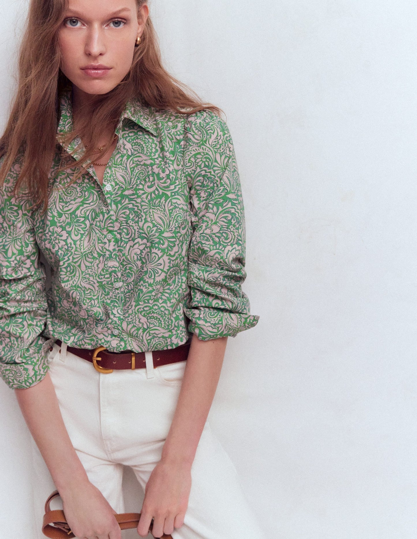 Cara Cotton Shirt-Aloe Green, Elaborate Gardenia