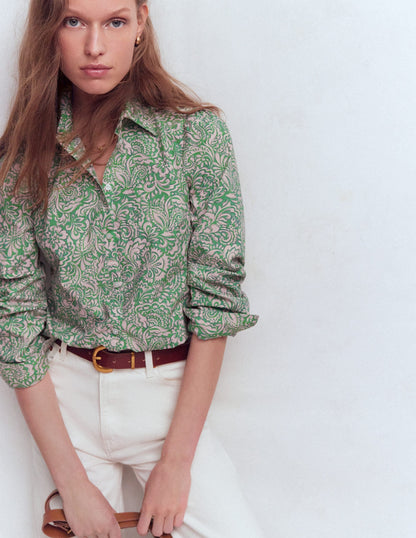 Cara Cotton Shirt-Aloe Green, Elaborate Gardenia