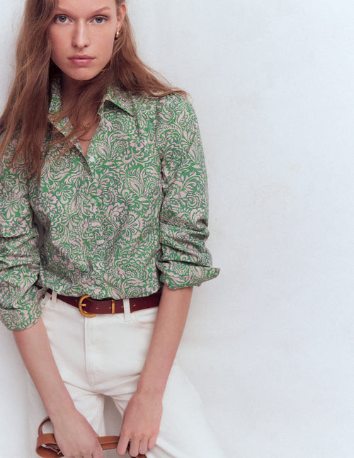 Cara Cotton Shirt-Aloe Green, Elaborate Gardenia