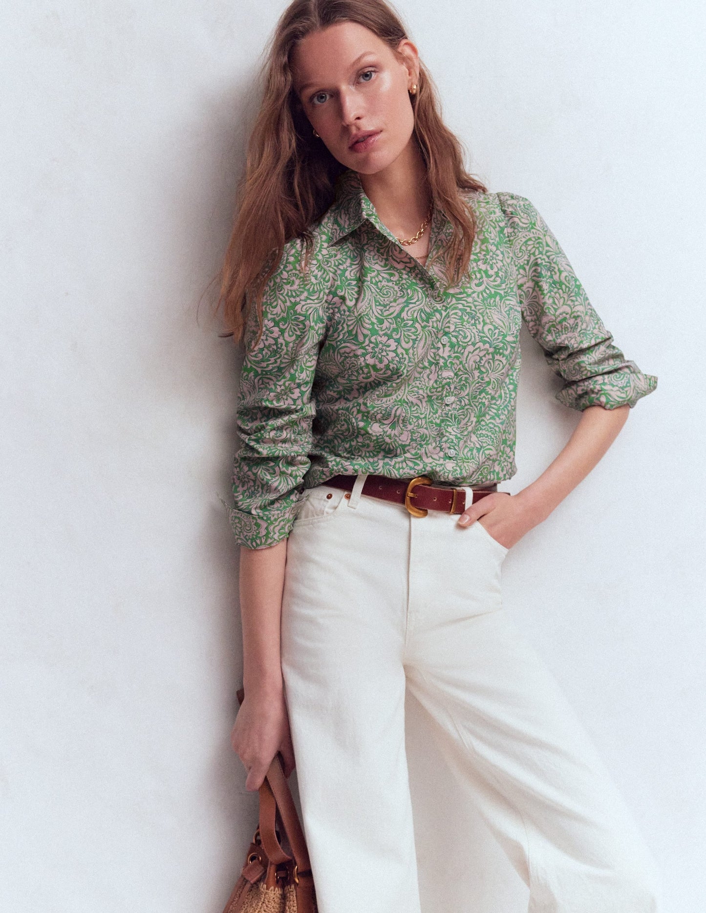Cara Cotton Shirt-Aloe Green, Elaborate Gardenia