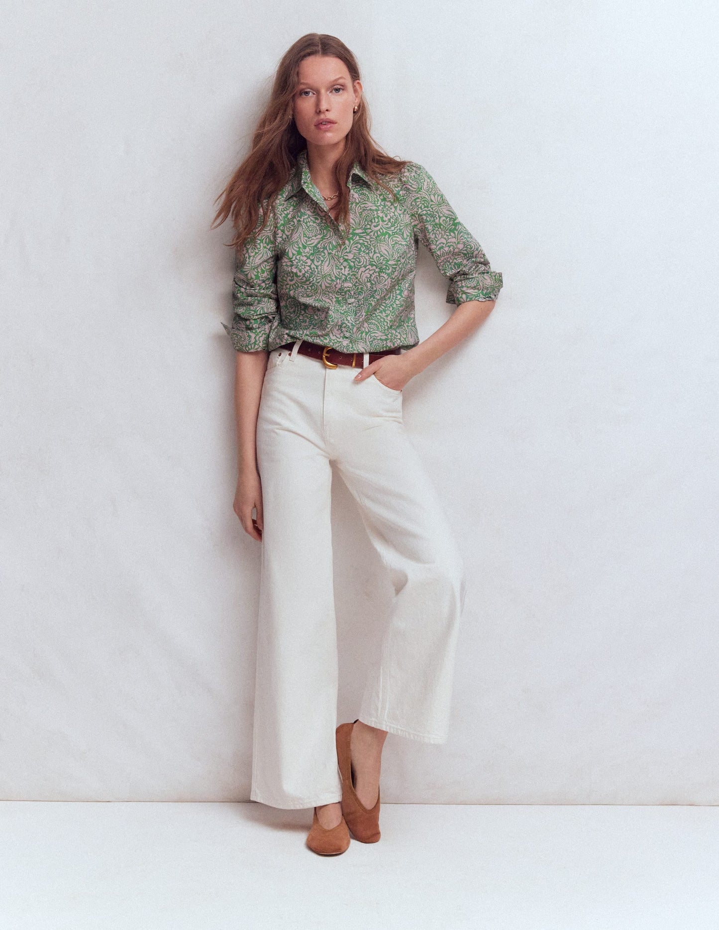 Cara Cotton Shirt-Aloe Green, Elaborate Gardenia