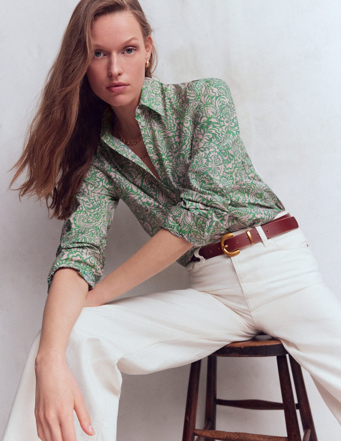 Cara Cotton Shirt-Aloe Green, Elaborate Gardenia