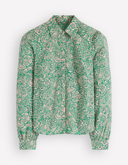 Cara Cotton Shirt-Aloe Green, Elaborate Gardenia