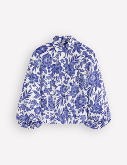 Puff Sleeve Linen Shirt-Sapphire Blue, Tigers Paradise