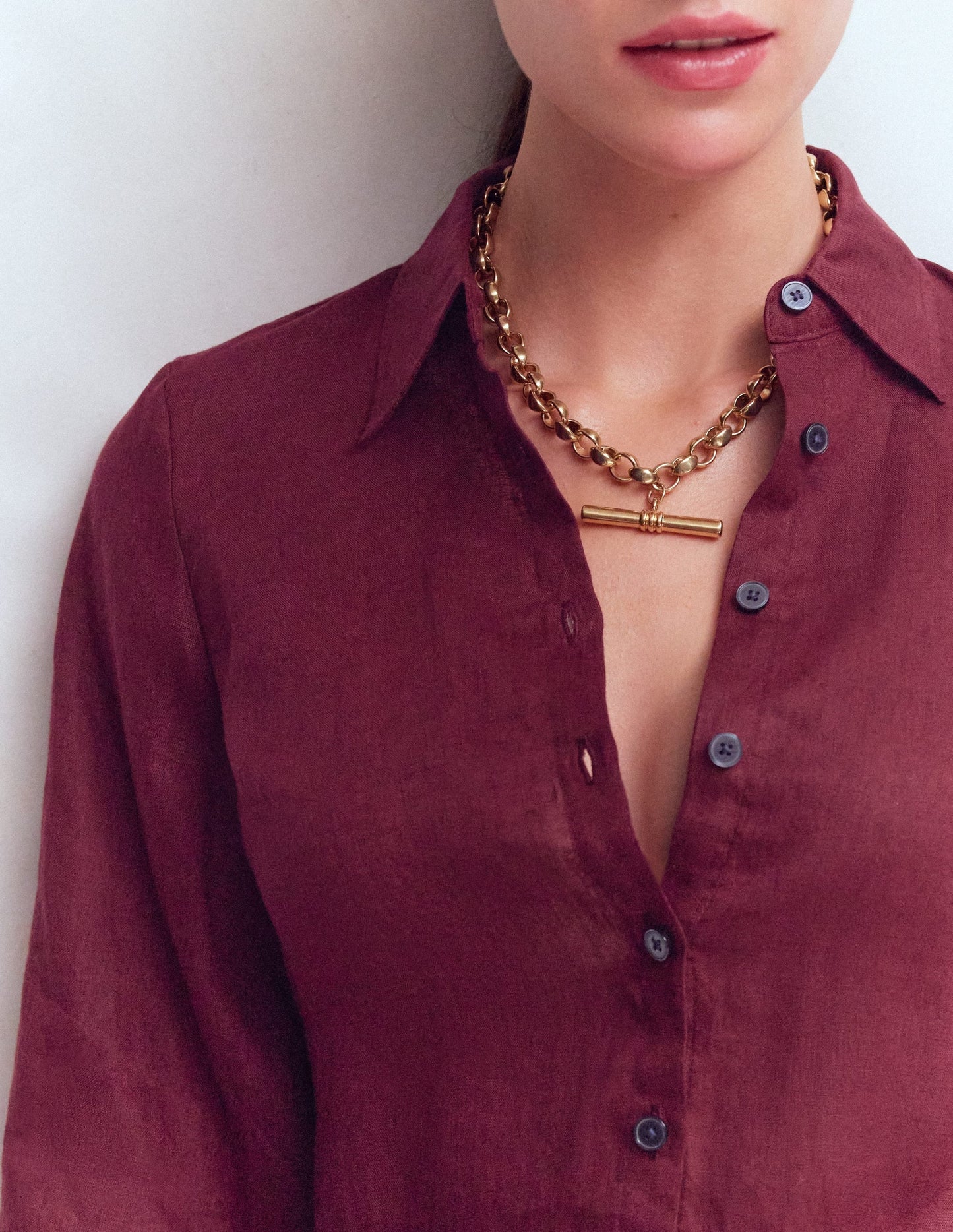Puff Sleeve Linen Shirt-Deep Wisteria
