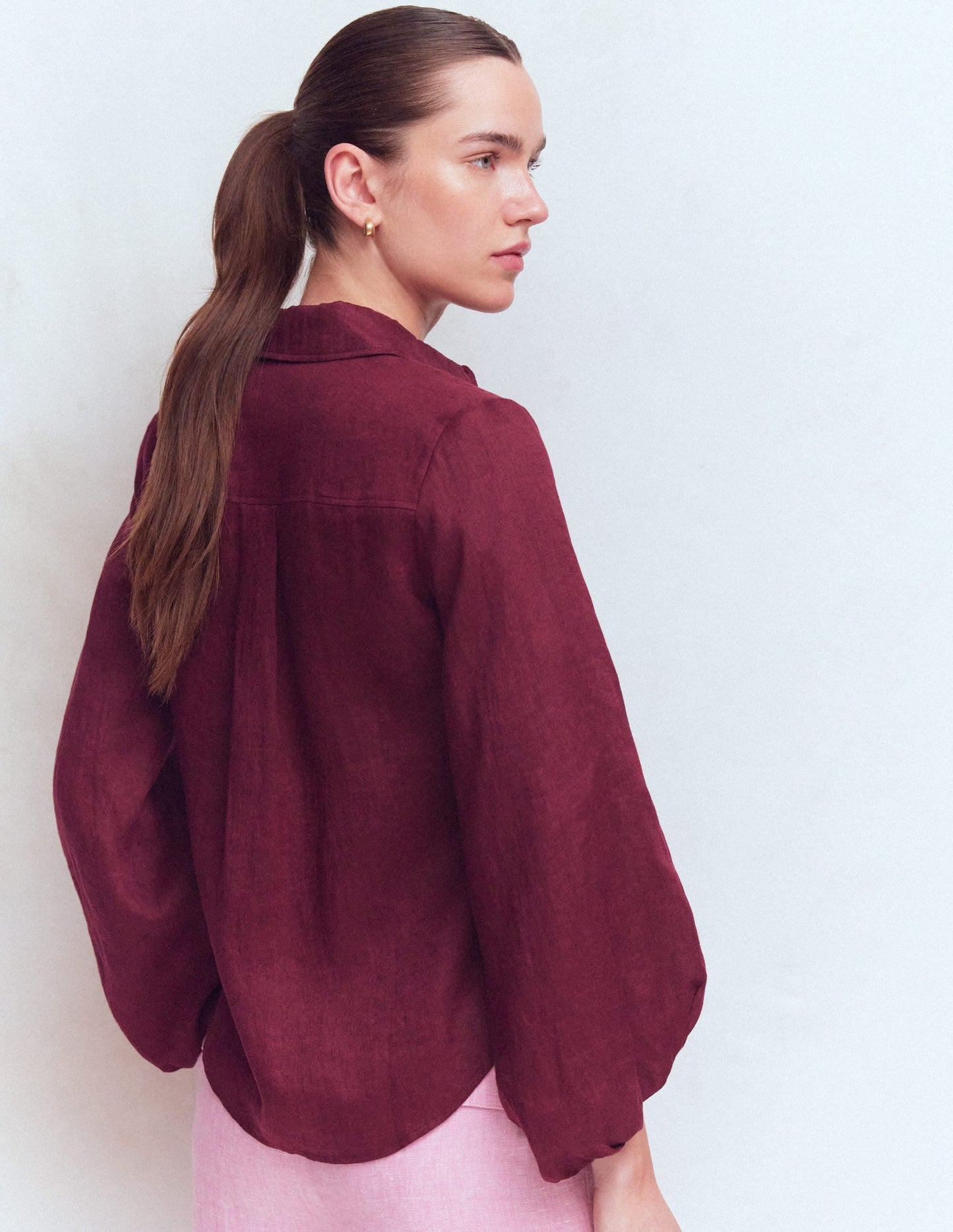 Puff Sleeve Linen Shirt-Deep Wisteria
