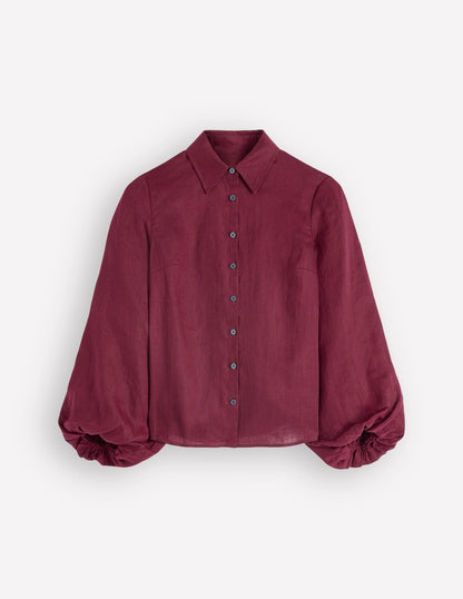Puff Sleeve Linen Shirt-Deep Wisteria
