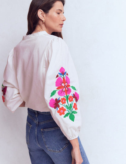 Embroidered Notch Neck Top-Placement Floral Embroidery