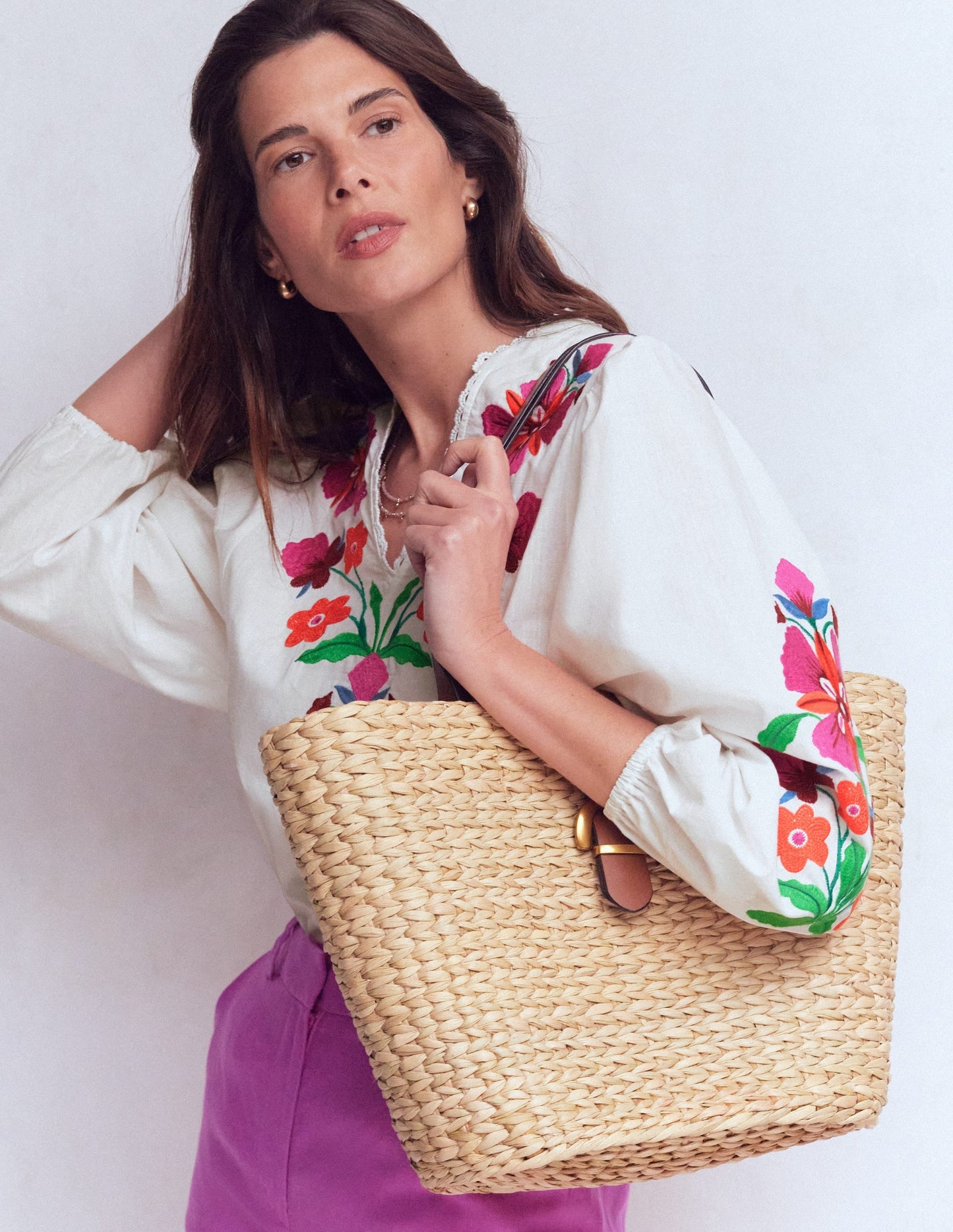 Embroidered Notch Neck Top-Placement Floral Embroidery