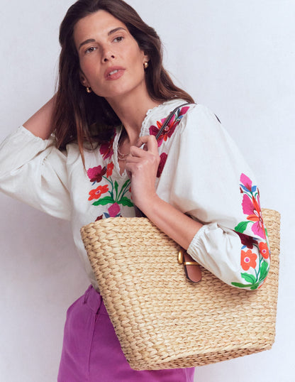 Embroidered Notch Neck Top-Placement Floral Embroidery