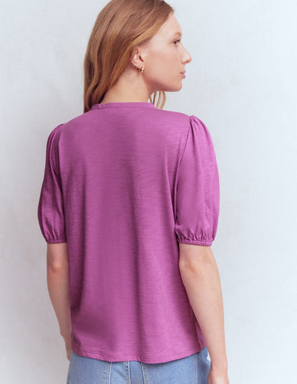 Mya Short Sleeve Smocked Shirt-Clover Purple