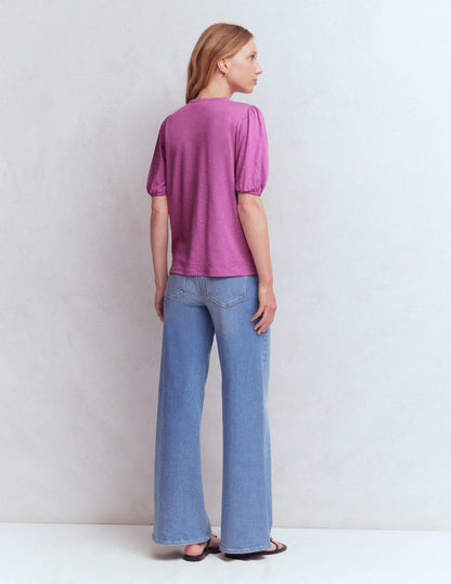 Mya Short Sleeve Smocked Shirt-Clover Purple