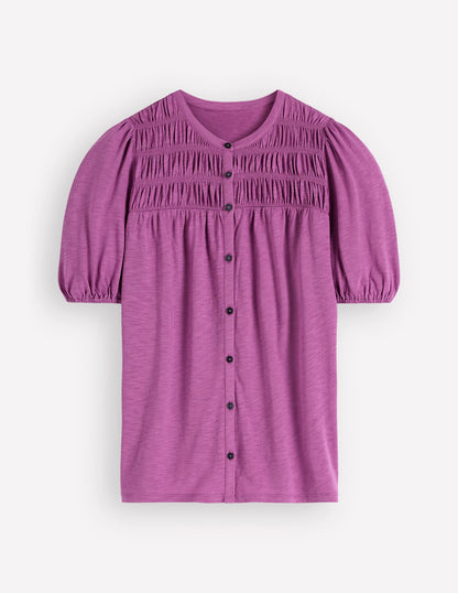 Mya Short Sleeve Smocked Shirt-Clover Purple