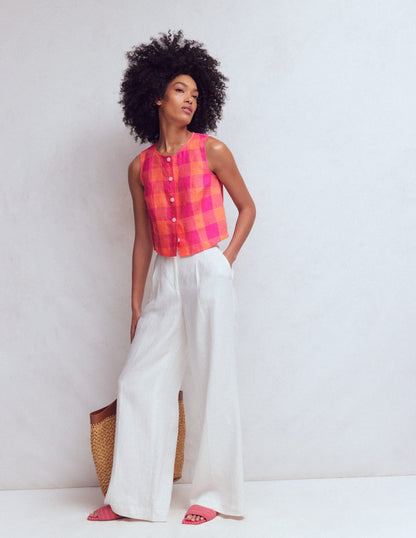 Andrea Linen Shell Top-Zesty Orange, Pink Gingham