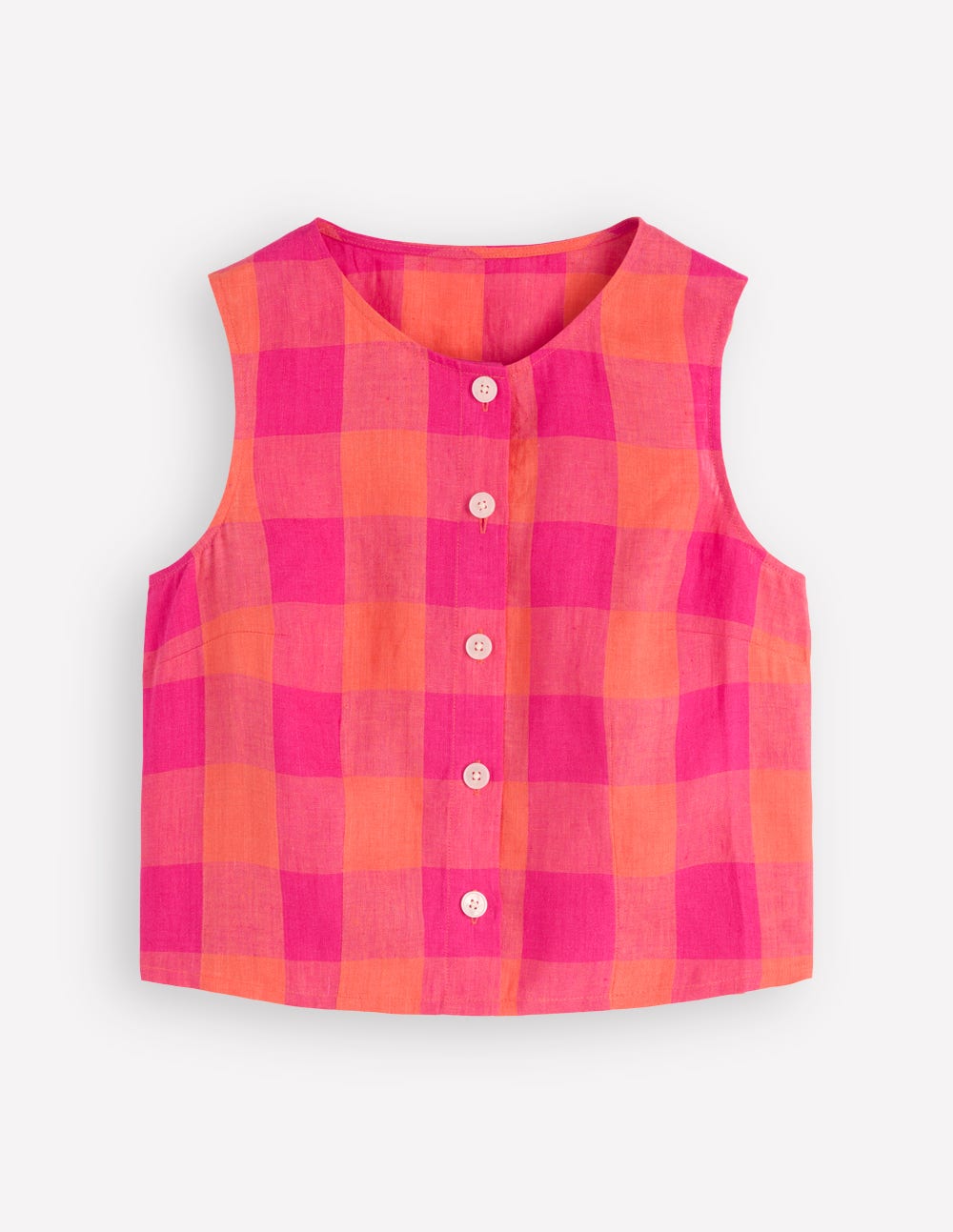 Andrea Linen Shell Top-Zesty Orange, Pink Gingham