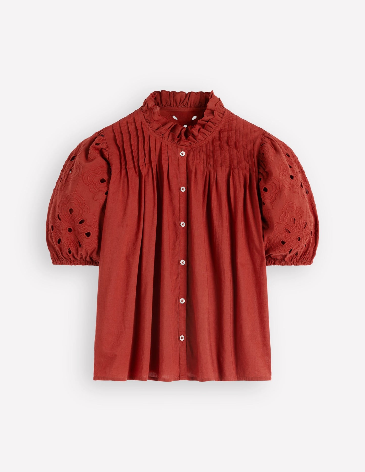 Cutwork Puff Sleeve Top-Russet