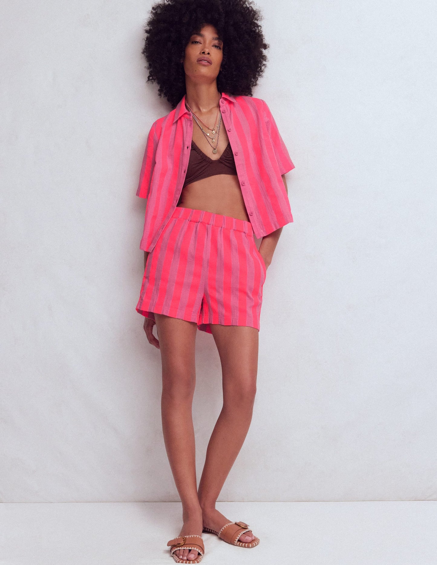 Double Cloth Shirt-Pink, Neon Coral Mid Stripe