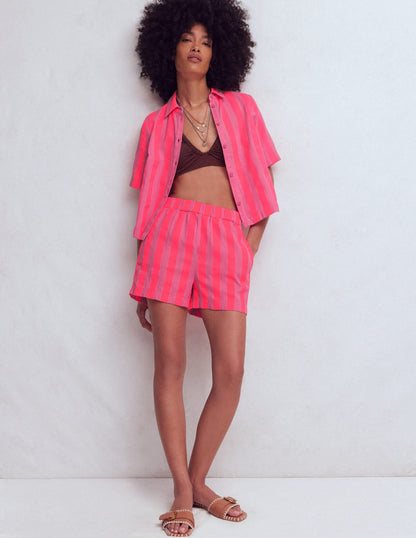 Double Cloth Shirt-Pink, Neon Coral Mid Stripe