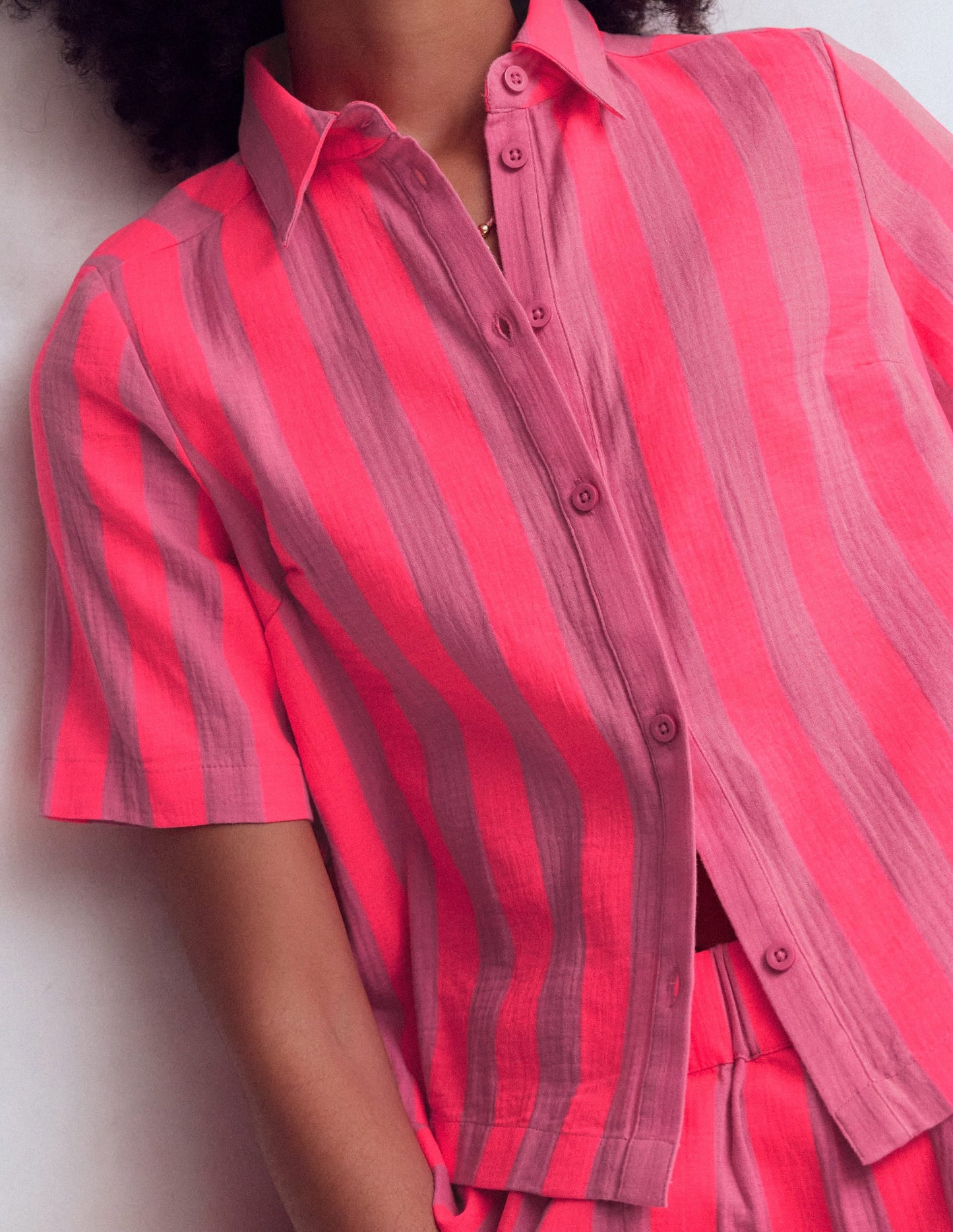 Double Cloth Shirt-Pink, Neon Coral Mid Stripe