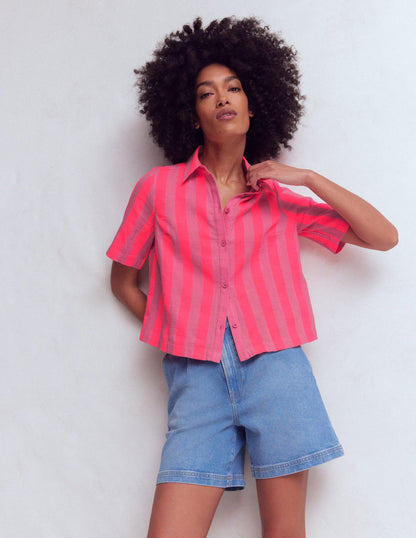 Double Cloth Shirt-Pink, Neon Coral Mid Stripe