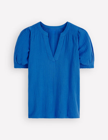 Rae Double Cloth Top-Bright Cobalt