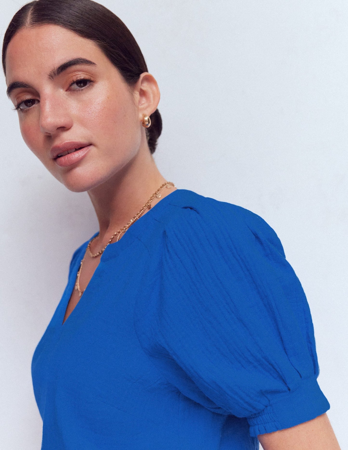 Rae Double Cloth Top-Bright Cobalt