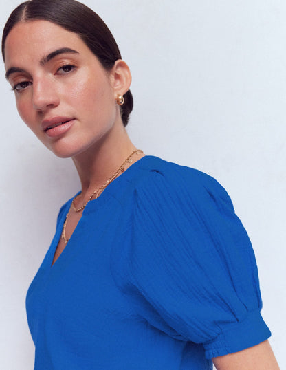 Rae Double Cloth Top-Bright Cobalt
