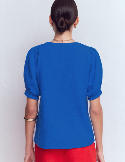 Rae Double Cloth Top-Bright Cobalt