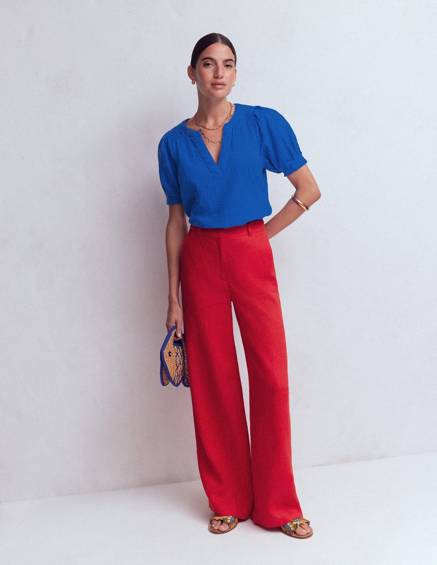 Rae Double Cloth Top-Bright Cobalt