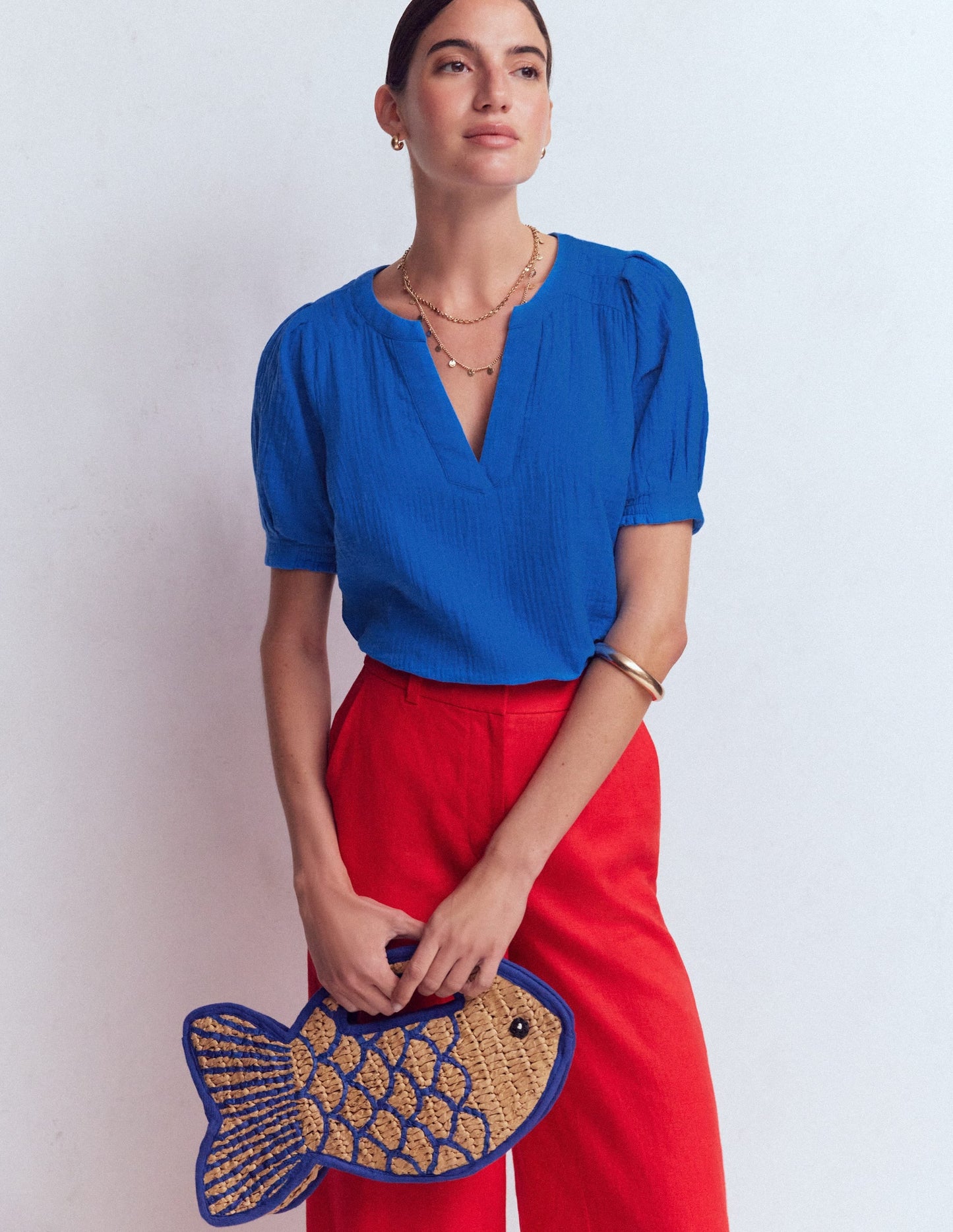 Rae Double Cloth Top-Bright Cobalt