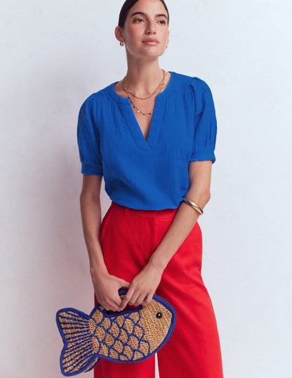 Rae Double Cloth Top-Bright Cobalt