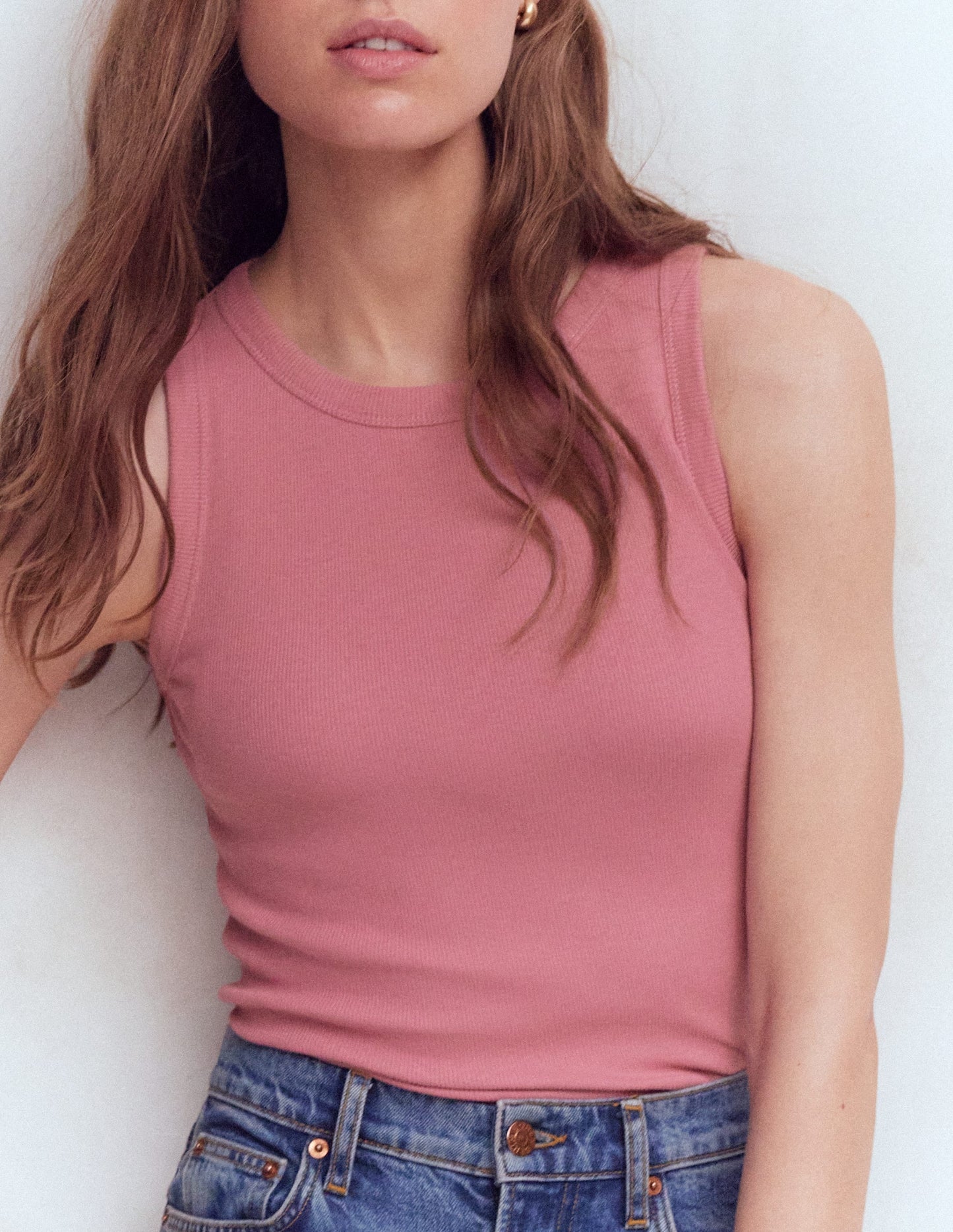 Ribbed Racer Vest-Heather Rose