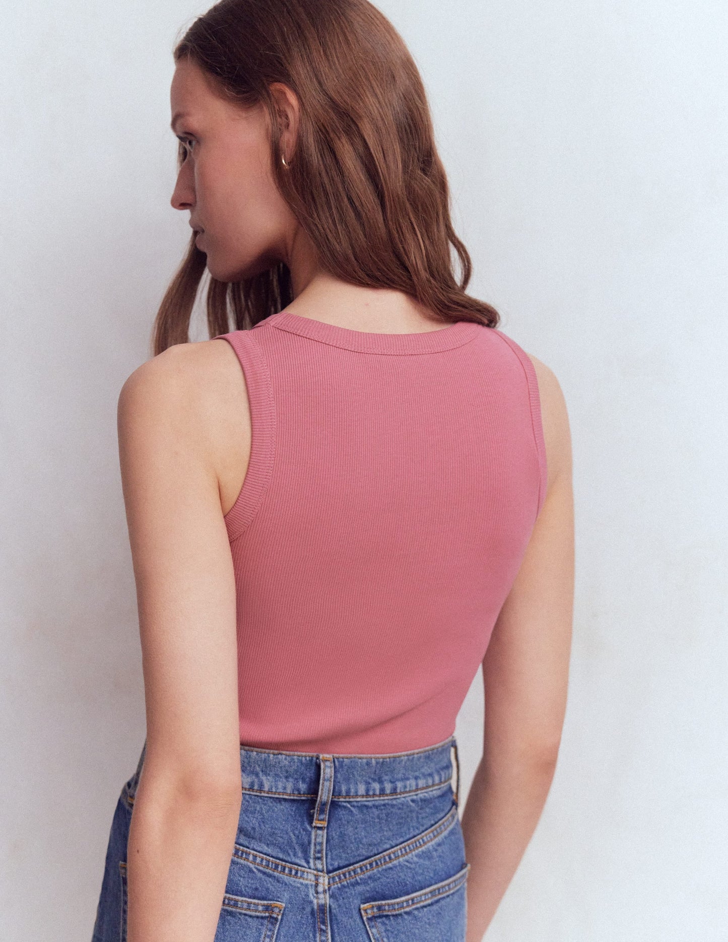 Ribbed Racer Vest-Heather Rose