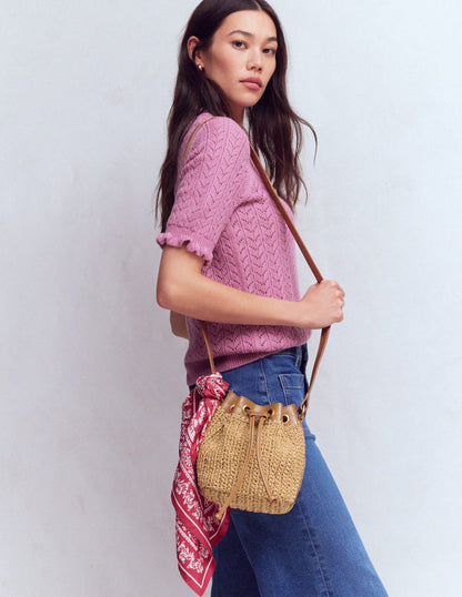 Mini Straw Bucket Bag-Natural Raffia