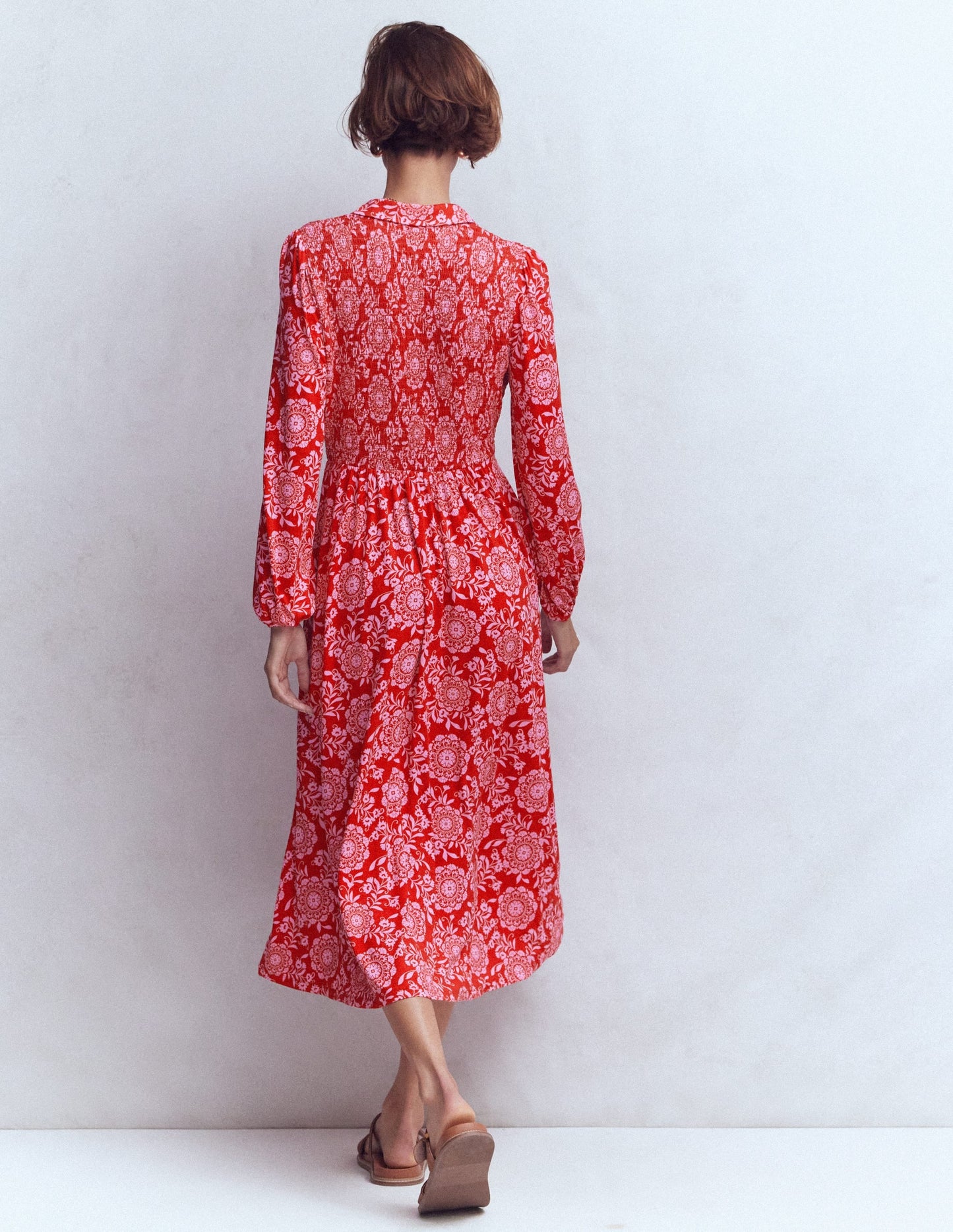 Camilla Smocked Jersey Dress-Merida Red, Decorative Blossom
