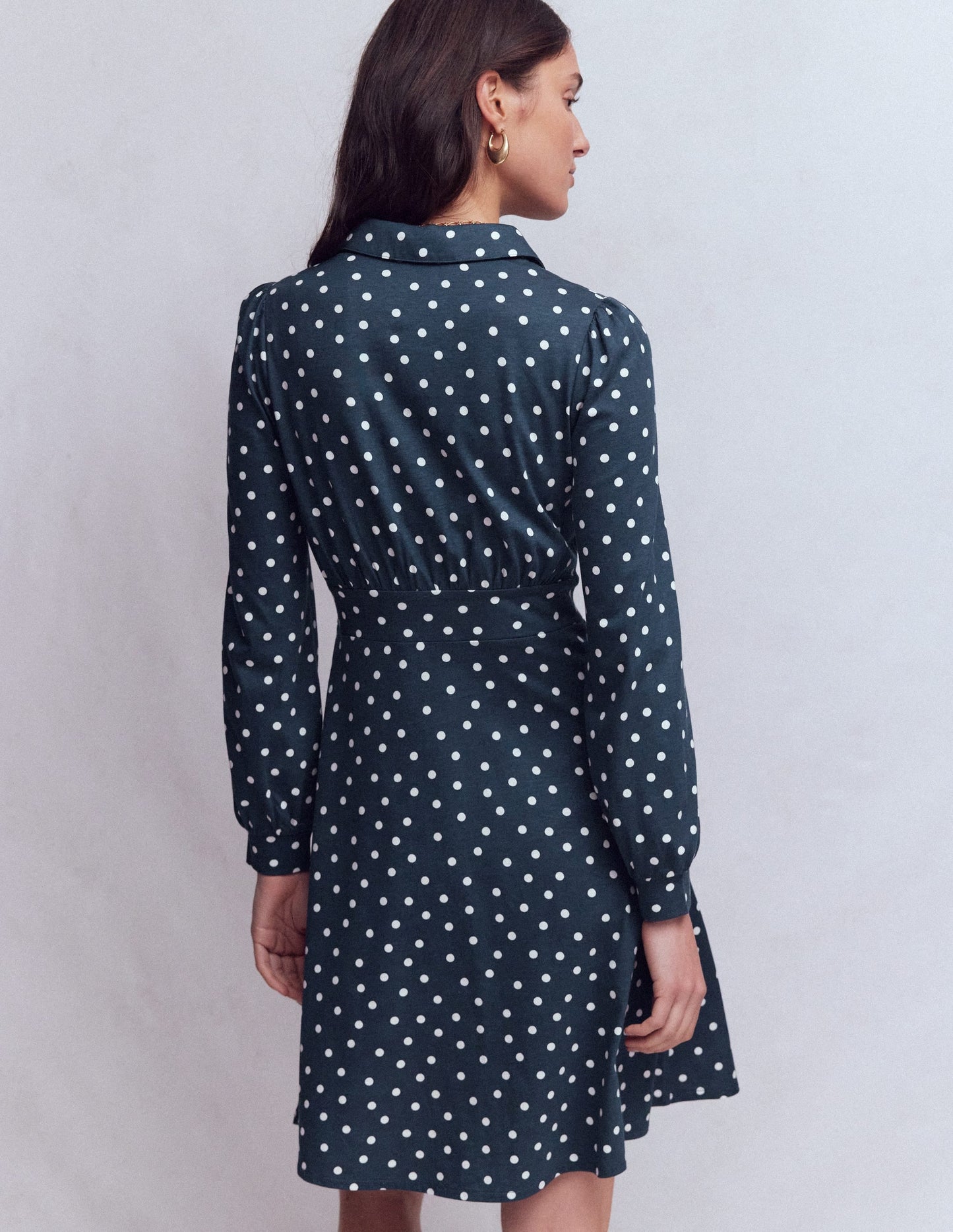 Orla Short Jersey Shirt Dress-French Navy, Painted Dot