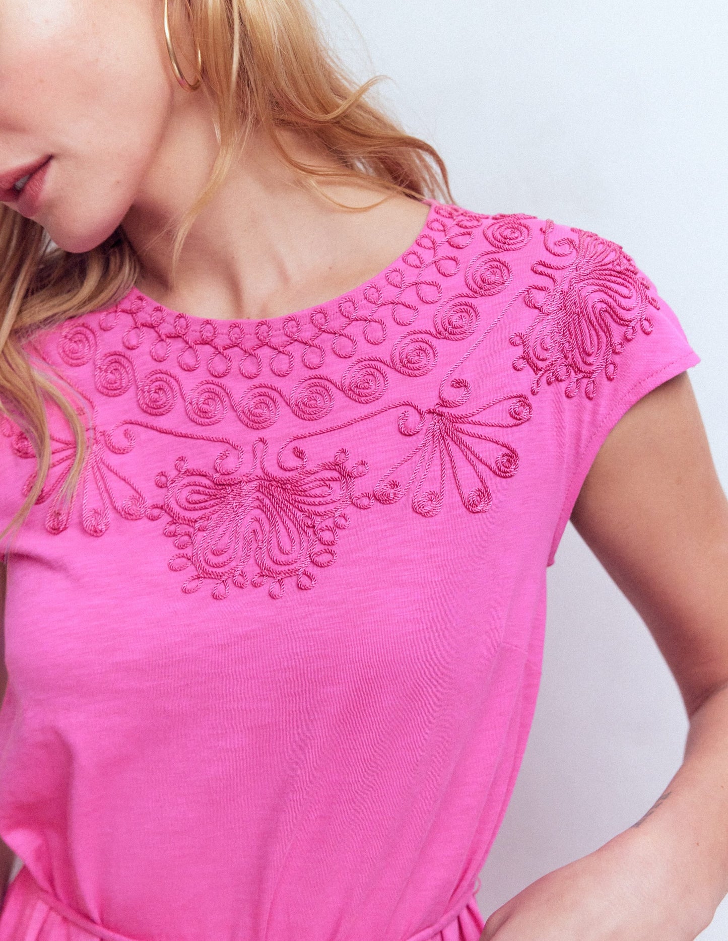 Embroidered Jersey Short Dress-Passion Flower