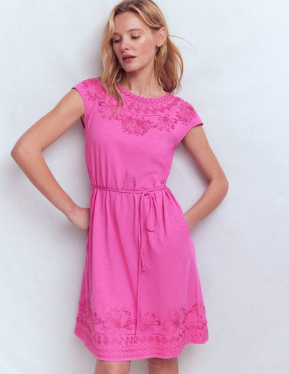 Embroidered Jersey Short Dress-Passion Flower
