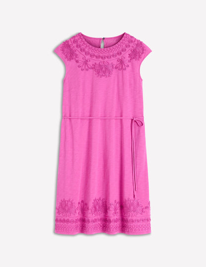 Embroidered Jersey Short Dress-Passion Flower