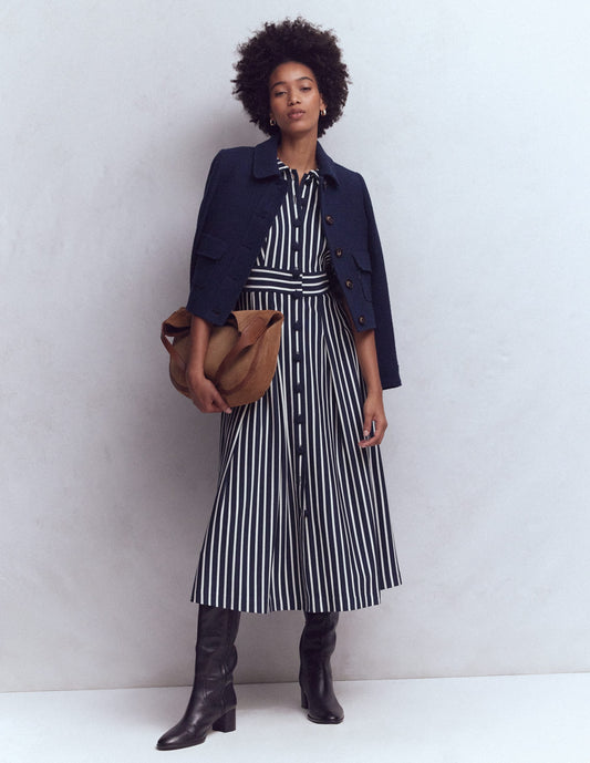 Bridget Ponte Shirt Dress-Navy and Ivory Stripe