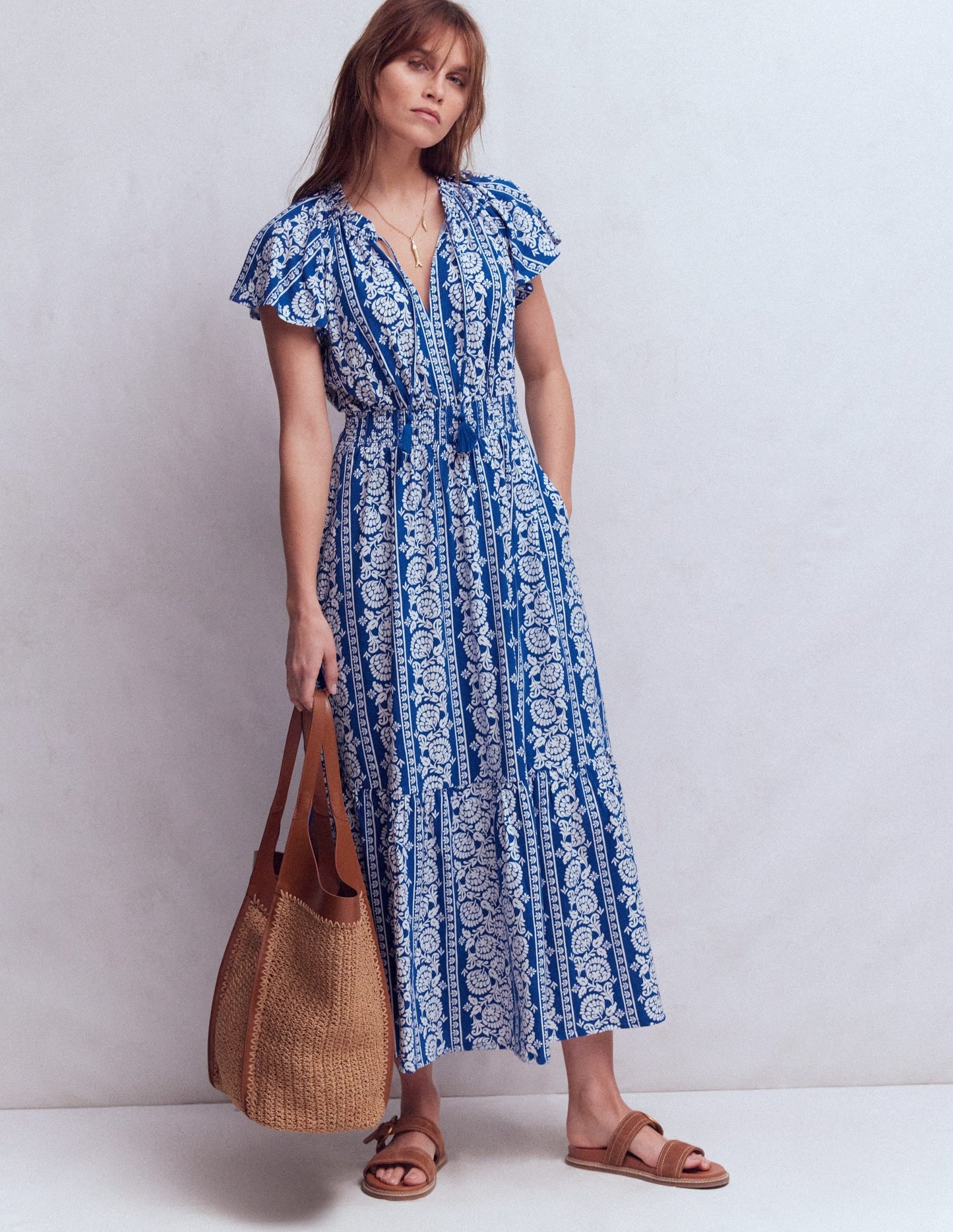 Tala Tiered Jersey Maxi Dress-Bright Blue, Ornate Floret