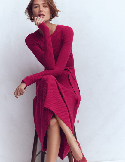 Isobel Knitted Midi Dress-Pomegranate