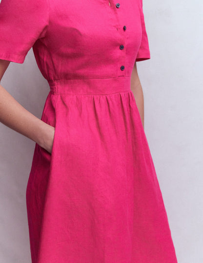 Ivy Button Linen Midi Dress-Pink Peony