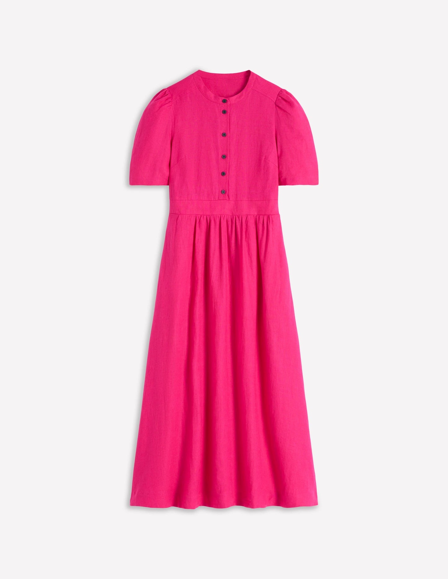 Ivy Button Linen Midi Dress-Pink Peony