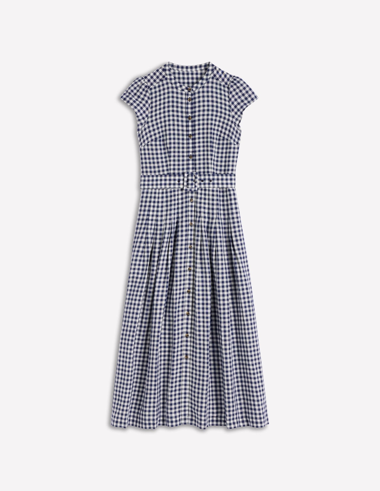 Arabella Linen Blend Dress-Navy Gingham