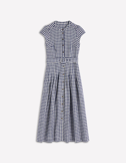 Arabella Linen Blend Dress-Navy Gingham