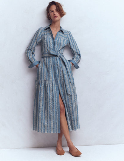 Ellie Cotton Maxi Shirt Dress-Broderie Denim