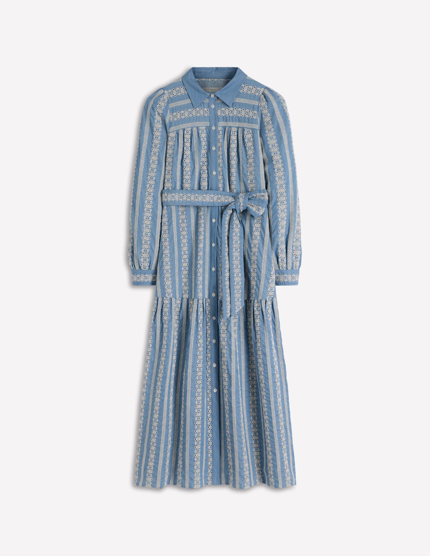 Ellie Cotton Maxi Shirt Dress-Broderie Denim
