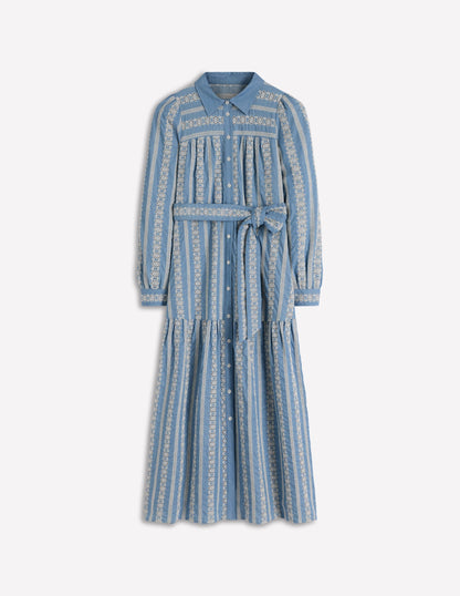 Ellie Cotton Maxi Shirt Dress-Broderie Denim