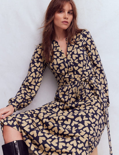 Naomi Long Sleeve Jersey Dress-French Navy, Heart Scatter